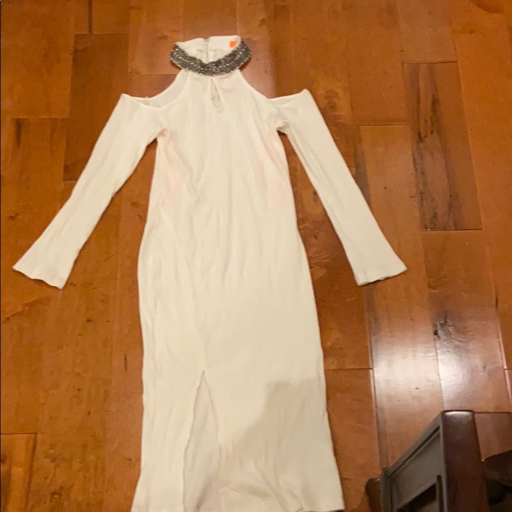 Boutique Sexy cold shoulder beaded neck dress